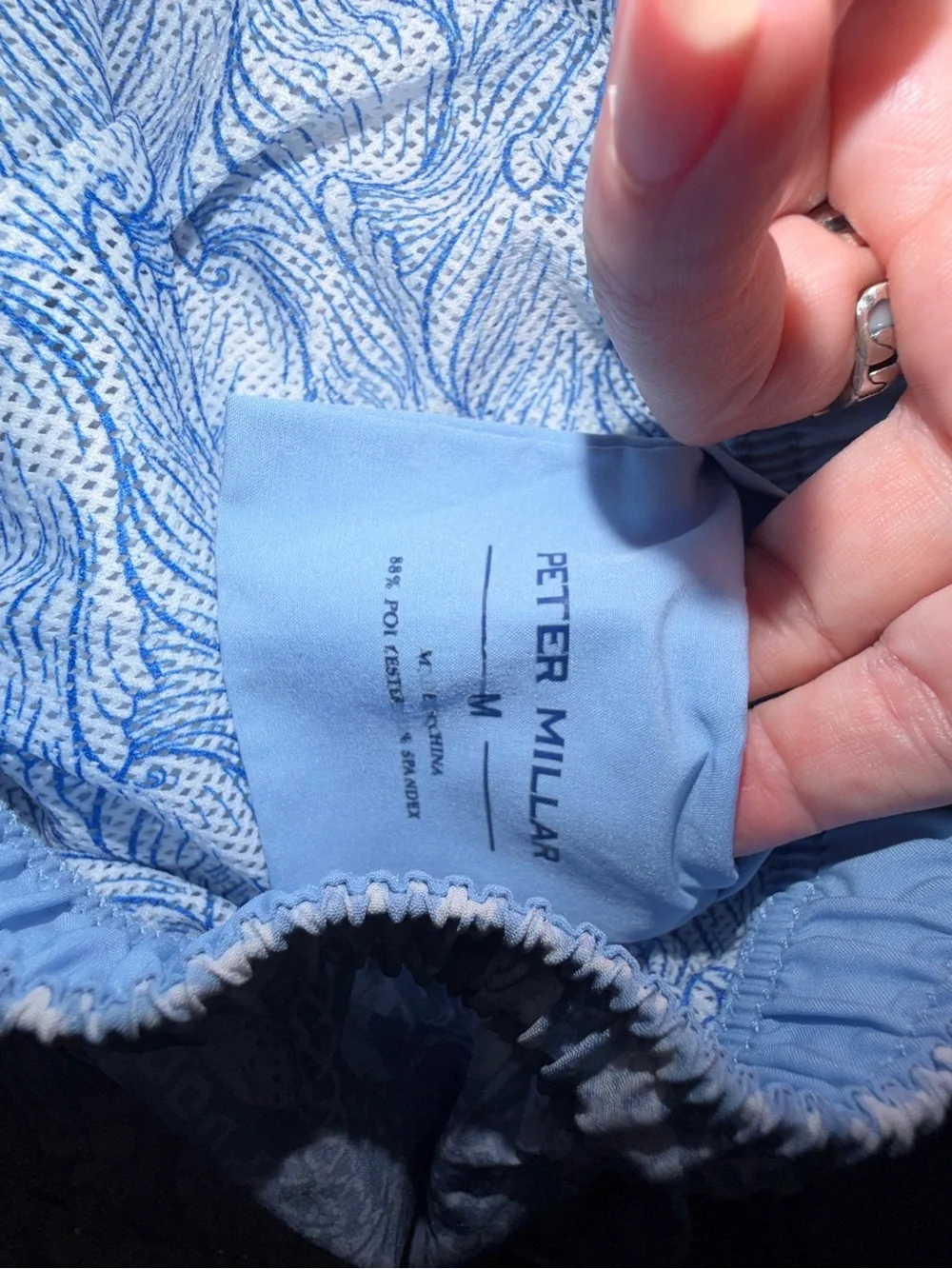 Peter Millar Men's Light Blue Print Swim Shorts. Sz M
